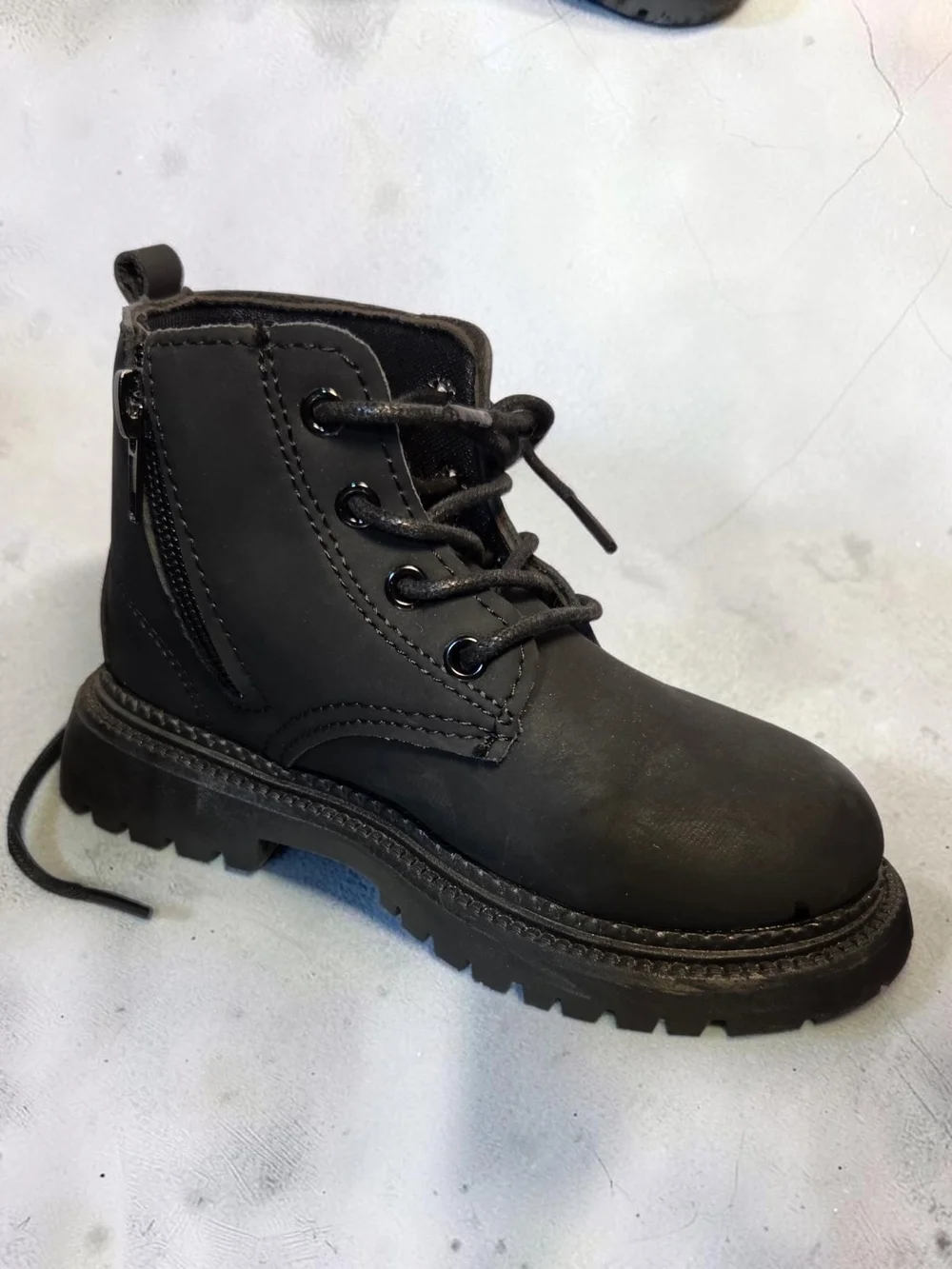 Kids Black Lace-Up Combat Boots **